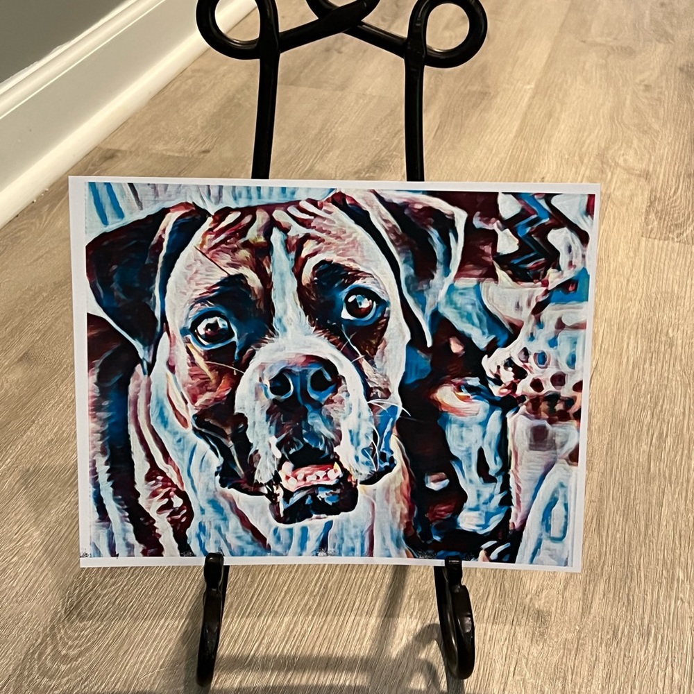 8x10 Colorful “Boxer” dog cardstock portrait.
